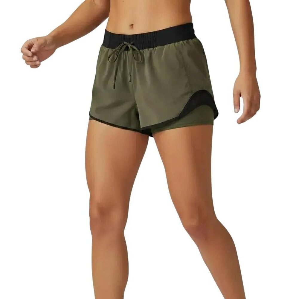 MPG Women's‎ Olive Combo Athletic Training Running Retro Run Shorts Size Large